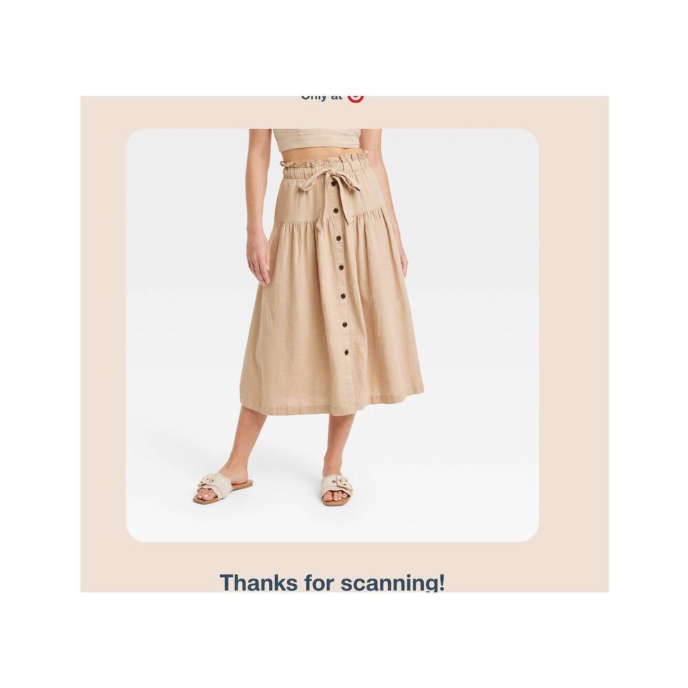 Universal Threads Linen Midi‎ Skirt Tie Waist Button Front Tan Womens Size L - Picture 2 of 4
